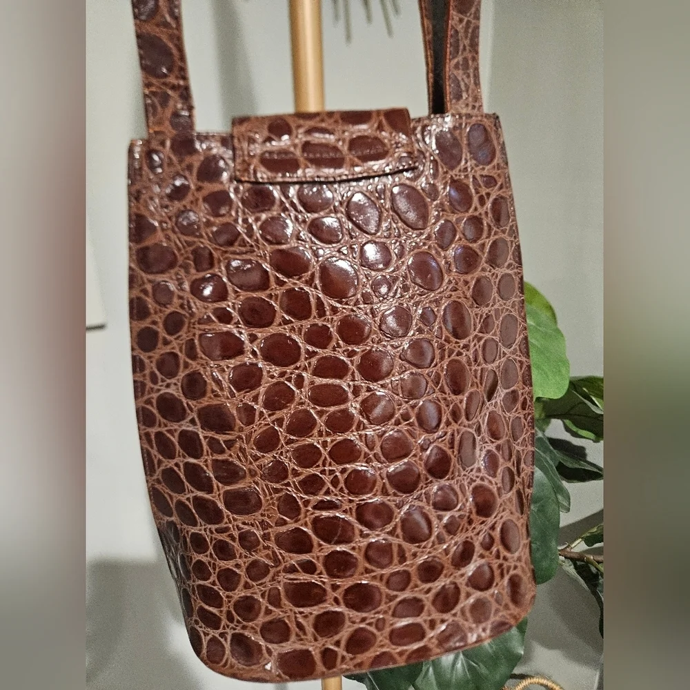 Brown Croc-Embossed Shoulder Bag